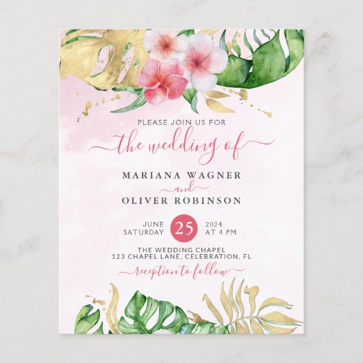 Papier Budget Tropical Floral Faire-part de mariage (Devant)