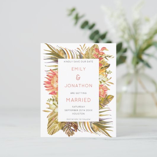 Papier Budget Tropical Foliage Mariage Enregistrer la dat (Debout devant)