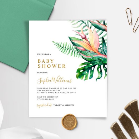 Papier Budget Tropical Greenery Baby Shower Invitation