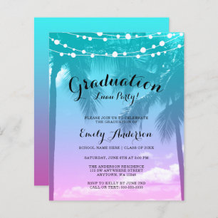 Papier Budget Tropical Luau Turquoise Pink Graduation Par