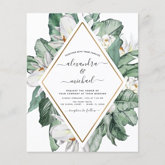 Papier Budget Tropical Magnolia Mariages Invitations (Devant)