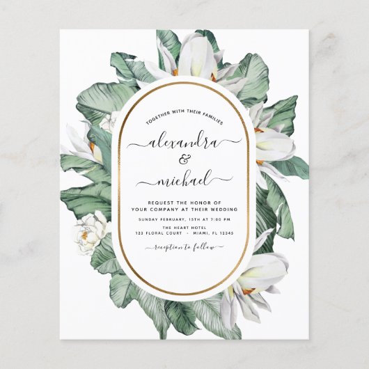 Papier Budget Tropical Magnolia Mariages Invitations (Devant)
