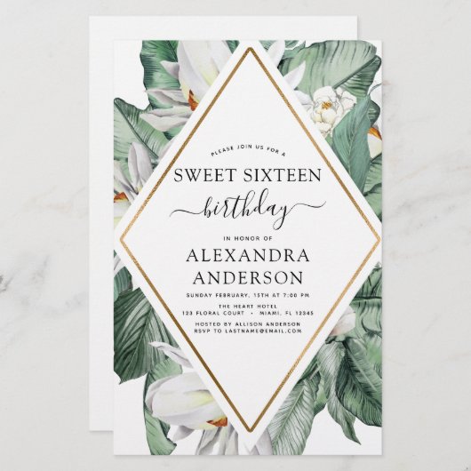 Papier Budget tropical Magnolia Sweet 16 Invitation (Devant / Derrière)