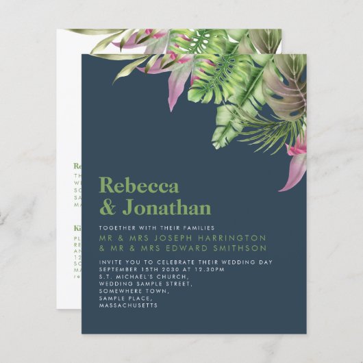 Papier Budget Tropical Marine Blue Minimal Wedding Invita (Devant / Derrière)