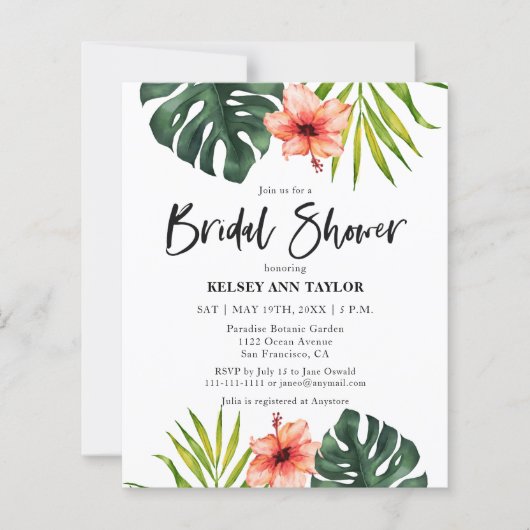 Papier Budget Tropical Monstera Bridal Shower Invitation (Devant)