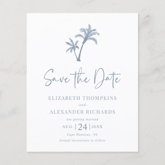 Papier Budget Tropical Palm Dusty Blue Enregistrer la dat (Devant)