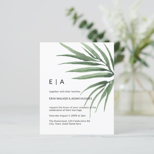 Papier Budget Tropical Palm Leaf Minimal Mariage Invitati (Debout devant)