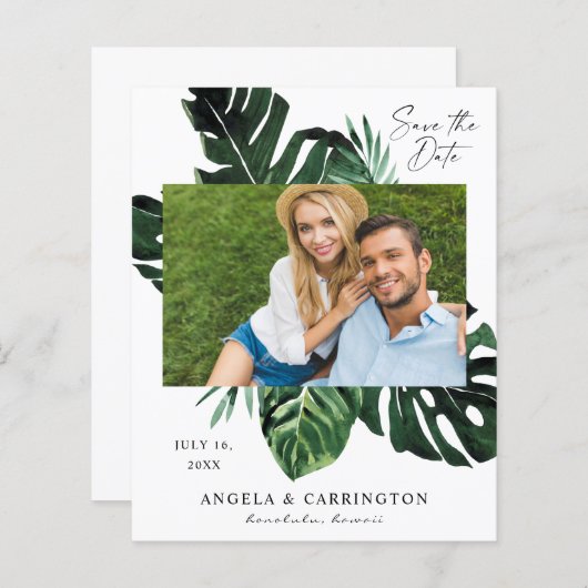 Papier Budget Tropical Palm Leaf Photo Enregistrer la dat (Devant / Derrière)