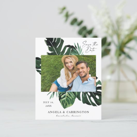 Papier Budget Tropical Palm Leaf Photo Enregistrer la dat (Debout devant)