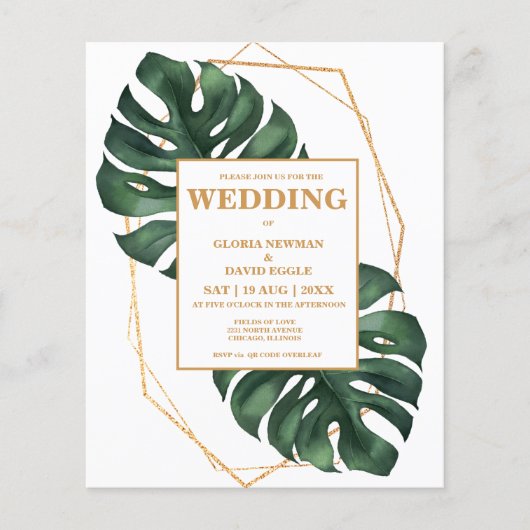 Papier Budget Tropical Palm Leaf QR Code  Invitation (Devant)