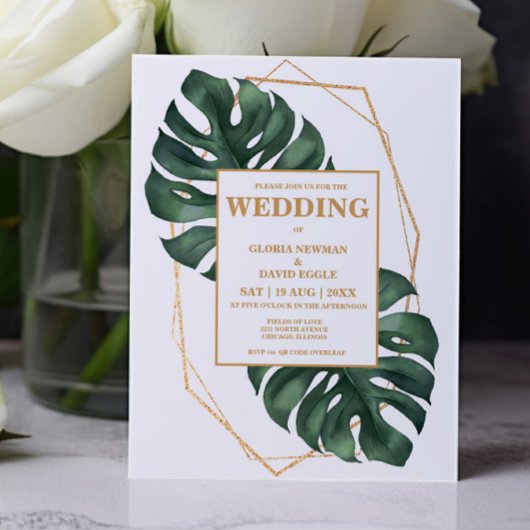 Papier Budget Tropical Palm Leaf QR Code  Invitation