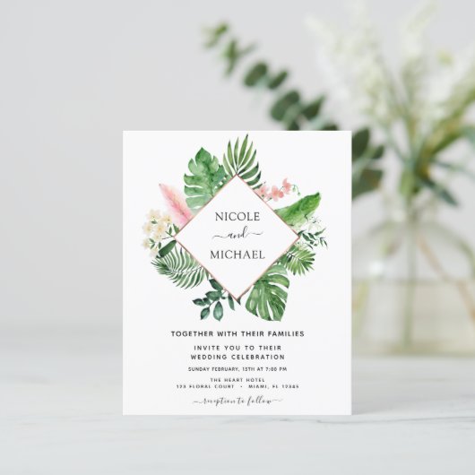 Papier Budget Tropical Palm Watercolor Mariage géométriqu (Debout devant)