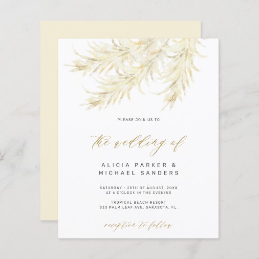 Papier Budget tropical pampas herbe faire-part de mariage (Devant / Derrière)