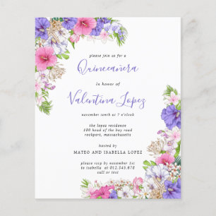 Papier Budget Tropical Pink Purple Quinceanera Invitation