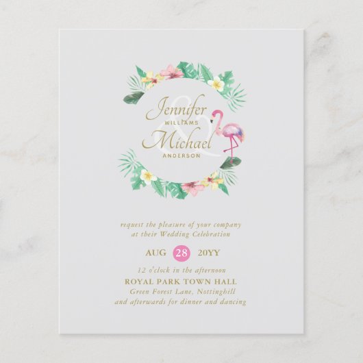 Papier BUDGET Tropical rose Fête des mariées ou Mariage (Devant)