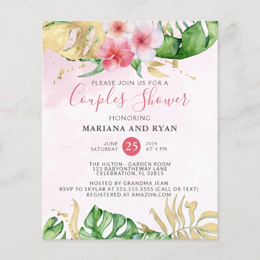 Papier Budget Tropical Summer Floral Couples Baby shower (Devant)