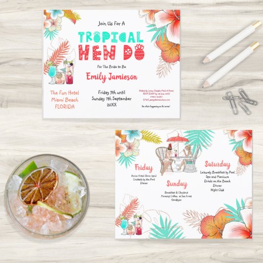 Papier Budget Tropical Week-end Hen Do Invitation