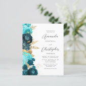 Papier Budget Turquoise Aqua Floral Gold Script Wedding I (Debout devant)