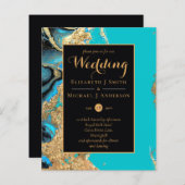 Papier BUDGET Turquoise Aqua Gold Agate Mariage Invitatio (Devant / Derrière)