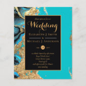 Papier BUDGET Turquoise Aqua Gold Agate Mariage Invitatio (Devant)