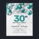 Papier Budget Turquoise Ballons d'argent Parties scintill<br><div class="desc">Glam Turquoise Vert Ballons d'argent Parties scintillant étinceler n'importe quel âge Anniversaire Invitation</div>