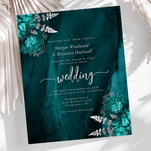 Papier Budget Turquoise bleu argent Mariage floral