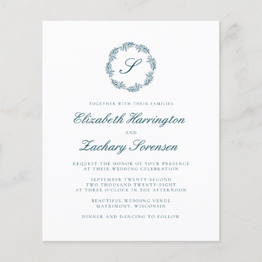 Papier Budget Turquoise bleu Monogramme Wreath QR Code Ma (Devant)