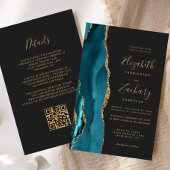 Papier Budget Turquoise Blue Agate Dark QR Code Mariage