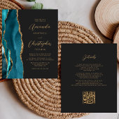 Papier Budget Turquoise Blue Gold Agate Dark QR Code Mari