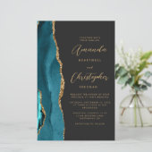 Papier Budget Turquoise Blue Gold Agate Dark QR Code Mari (Debout devant)