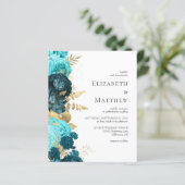 Papier Budget Turquoise Blue Gold Floral Faire-part de ma (Debout devant)