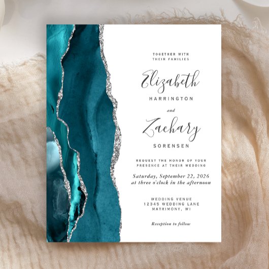 Papier Budget Turquoise Blue Silver Agate Mariage