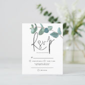 Papier Budget Turquoise Eucalyptus Élégant Script RSVP (Debout devant)