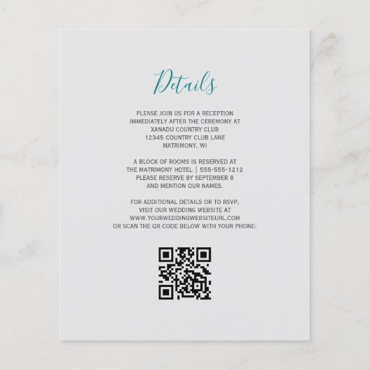 Papier Budget Turquoise Floral Silver QR Code Mariage (Dos)
