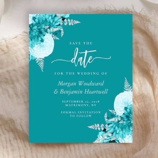 Papier Budget Turquoise Floral Wedding Save the Date