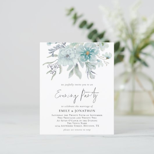 Papier Budget Turquoise Florals QR Code Mariage Soirée (Debout devant)