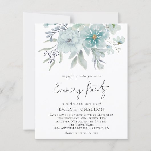 Papier Budget Turquoise Florals QR Code Mariage Soirée (Devant)