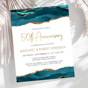 Papier Budget Turquoise Gold Agate 50e anniversaire Invit