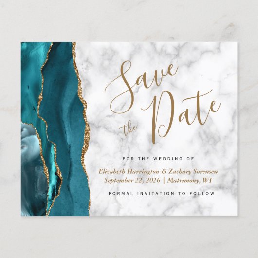 Papier Budget Turquoise Gold Agate Marbre Enregistrer la (Devant)