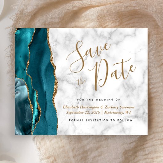 Papier Budget Turquoise Gold Agate Marbre Enregistrer la