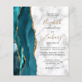 Papier Budget Turquoise Gold Agate Marbre QR Code Mariage (Devant)