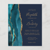 Papier Budget Turquoise Gold Agate Marine Blue Wedding In (Devant)