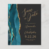 Papier Budget Turquoise Gold Agate Script Enregistrer la  (Devant)