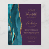 Papier Budget Turquoise Gold Agate Violet Mariage Invitat (Devant)