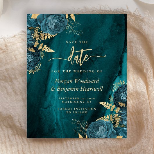 Papier Budget Turquoise Gold Floral Wedding Enregistrer l