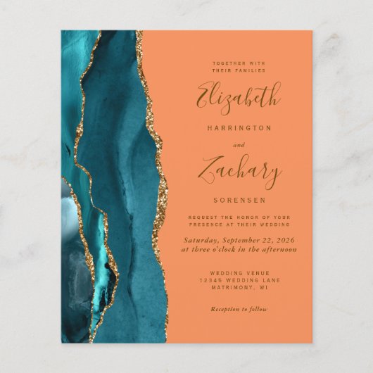 Papier Budget Turquoise Gold Tangerine Agate Mariage Invi (Devant)
