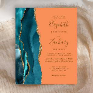 Papier Budget Turquoise Gold Tangerine Agate Mariage Invi