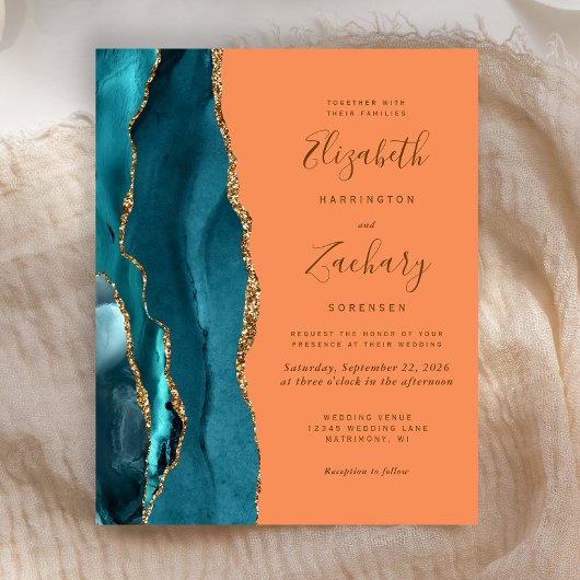 Papier Budget Turquoise Gold Tangerine Agate Mariage Invi