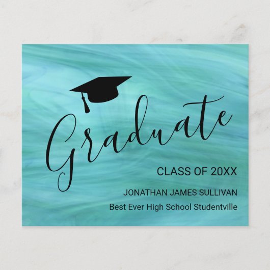 Papier Budget Turquoise Graduation Faire-part (Devant)