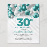 Papier Budget Turquoise Green Silver Balloon Parties scin<br><div class="desc">Glam Turquoise Vert Ballons d'argent Parties scintillant étinceler n'importe quel âge Anniversaire Invitation</div>